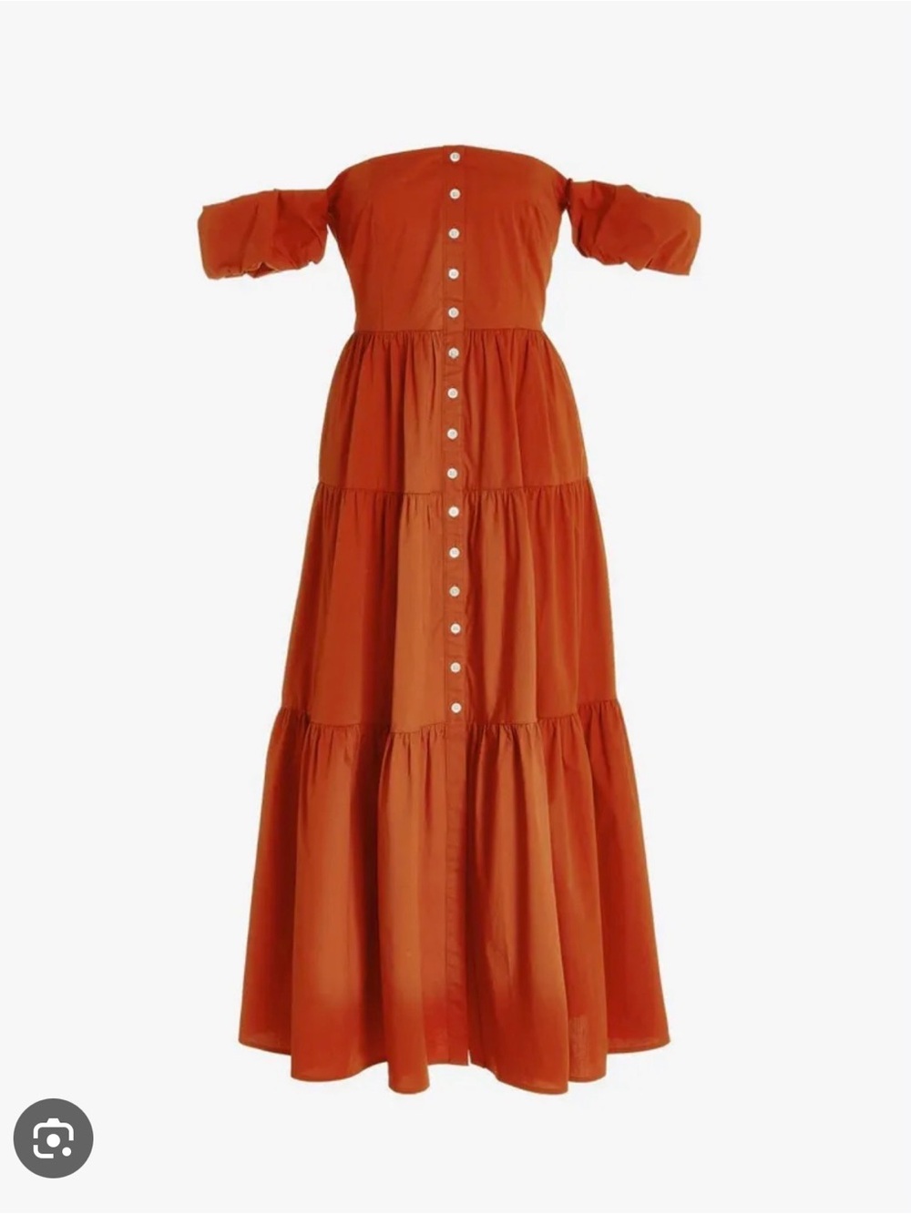 STAUD Off-Shoulder Elio Maxi Dress in Rust Orange